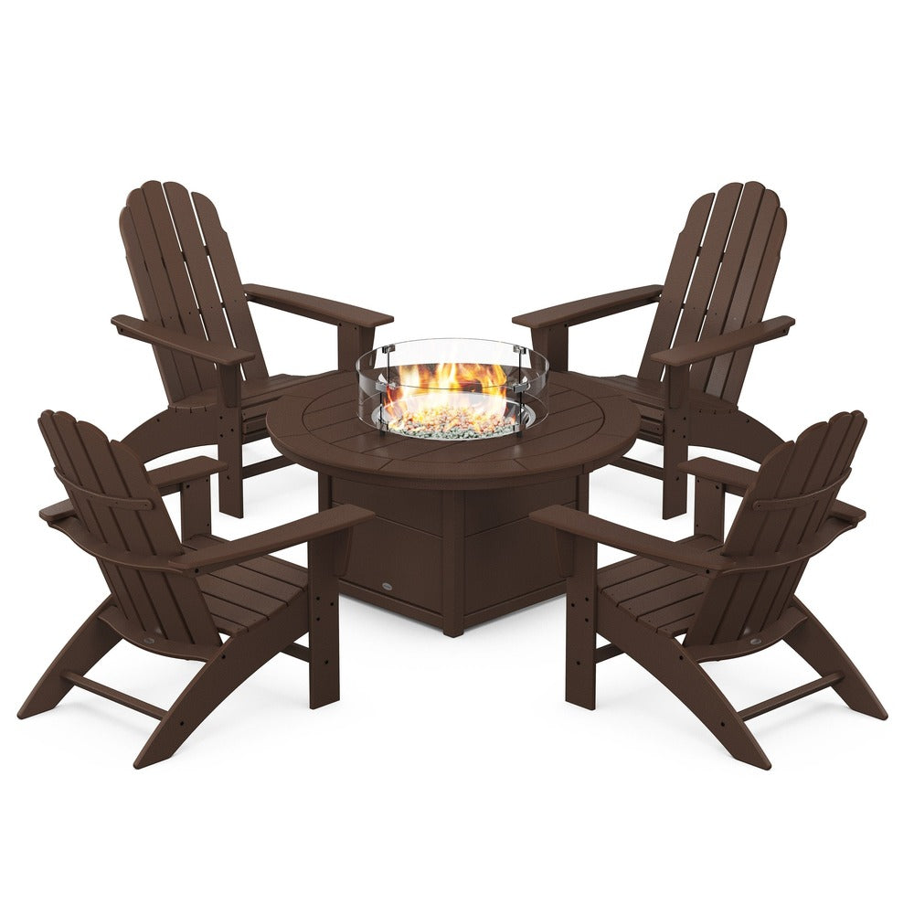 POLYWOOD® Vineyard Curveback Adirondack 5-Piece Conversation Set with Fire Pit Table - PWS709-1 Fire Table POLYWOOD®