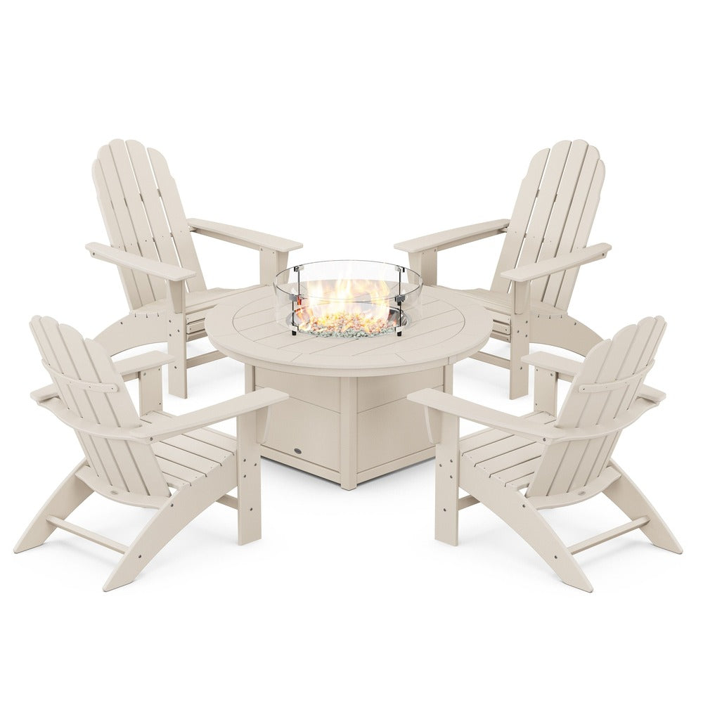POLYWOOD® Vineyard Curveback Adirondack 5-Piece Conversation Set with Fire Pit Table - PWS709-1 Fire Table POLYWOOD®