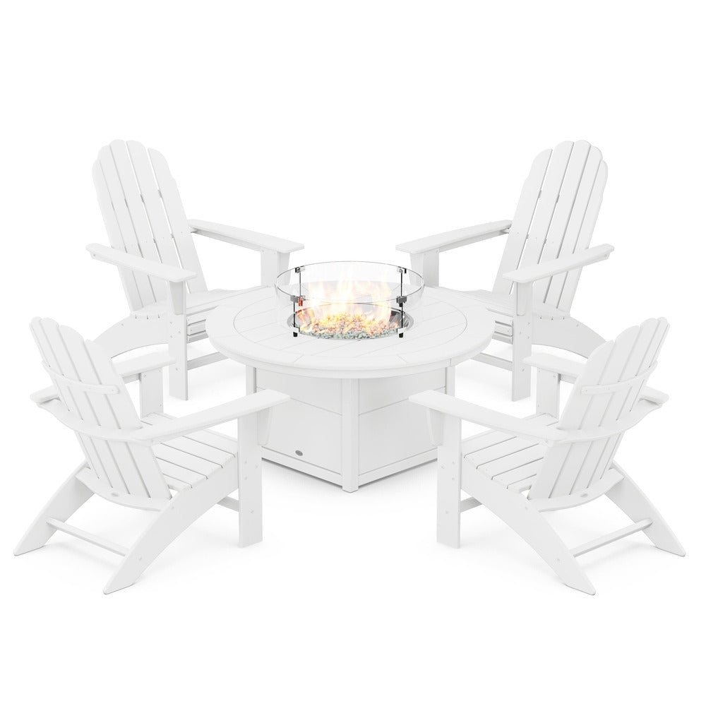 POLYWOOD® Vineyard Curveback Adirondack 5-Piece Conversation Set with Fire Pit Table - PWS709-1 Fire Table POLYWOOD®