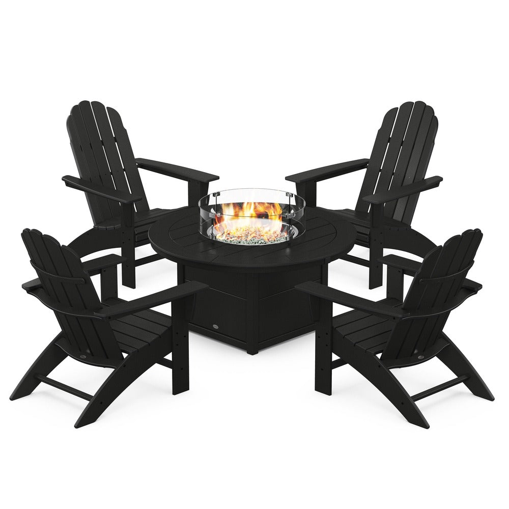 POLYWOOD® Vineyard Curveback Adirondack 5-Piece Conversation Set with Fire Pit Table - PWS709-1 Fire Table POLYWOOD®