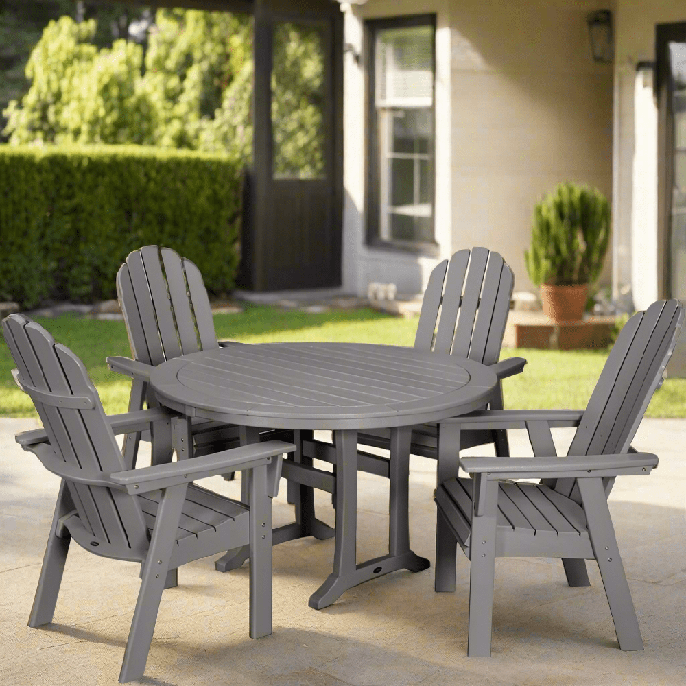 POLYWOOD® Vineyard Curveback Adirondack 5-Piece Nautical Trestle Dining Set - PWS401-1 Dining Set POLYWOOD®