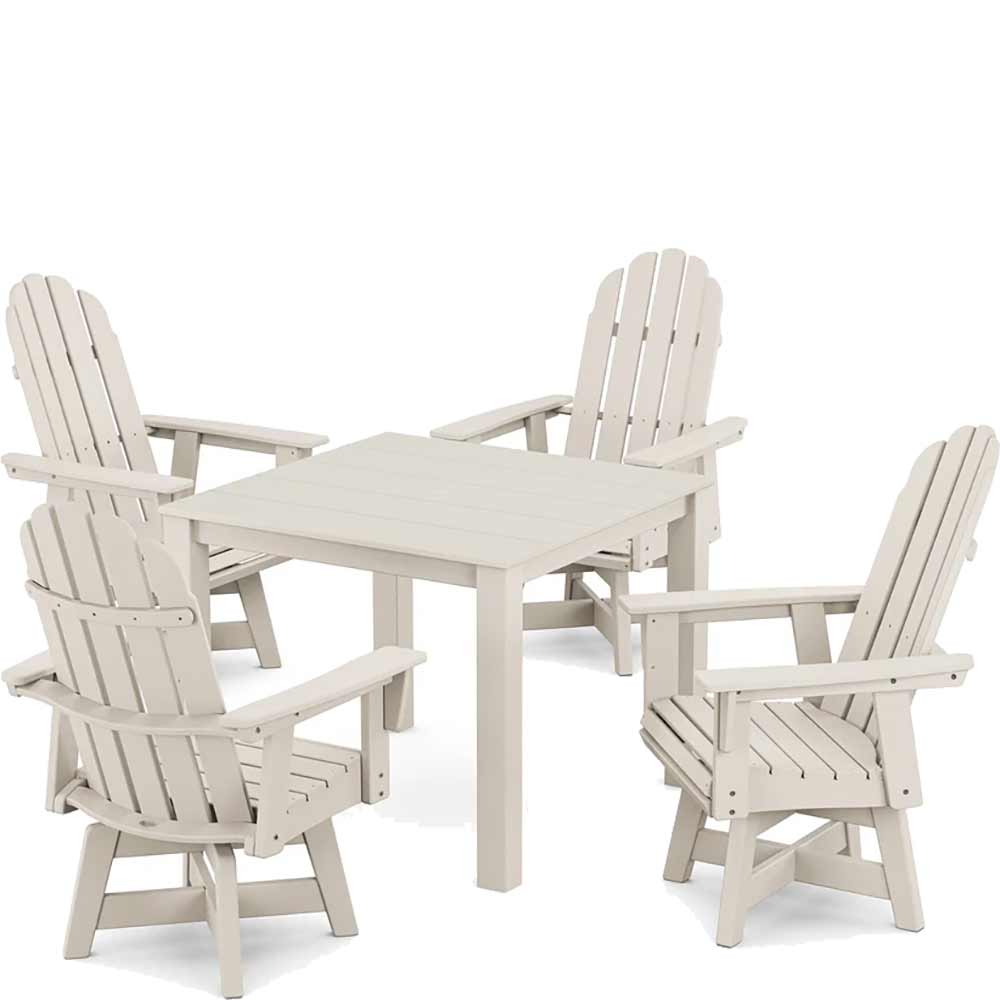 POLYWOOD® Vineyard Curveback Adirondack 5-Piece Parsons Swivel Dining Set - PWS2360-1 Dining Set POLYWOOD®