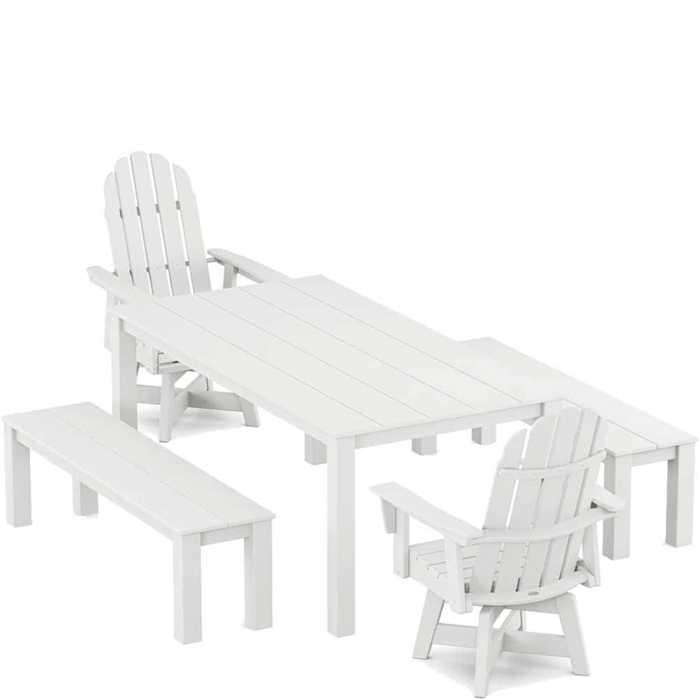 POLYWOOD® Vineyard Curveback Adirondack 5-Piece Parsons Swivel Dining Set with Benches - PWS2359-1 Dining Set POLYWOOD®
