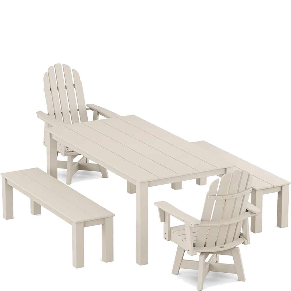 POLYWOOD® Vineyard Curveback Adirondack 5-Piece Parsons Swivel Dining Set with Benches - PWS2359-1 Dining Set POLYWOOD®