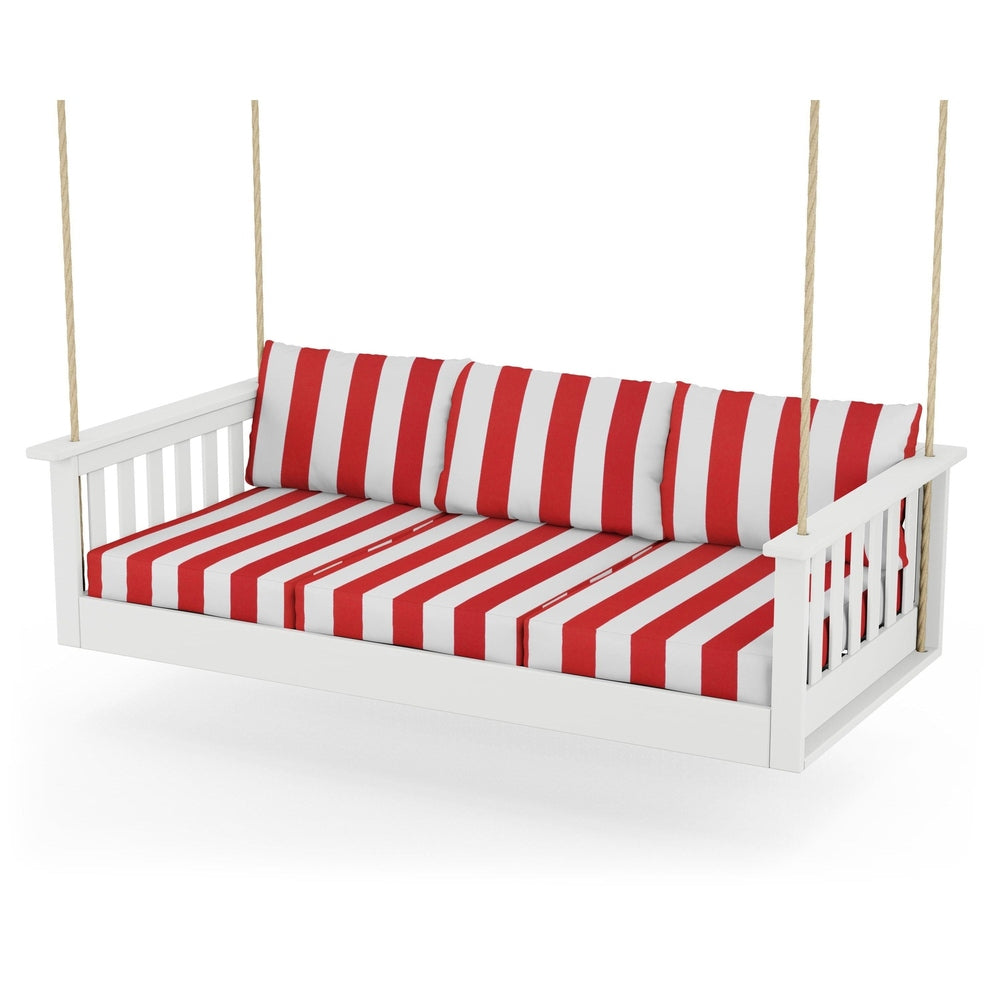 Vineyard Daybed Swing - White / Cabana Stripe Crimson