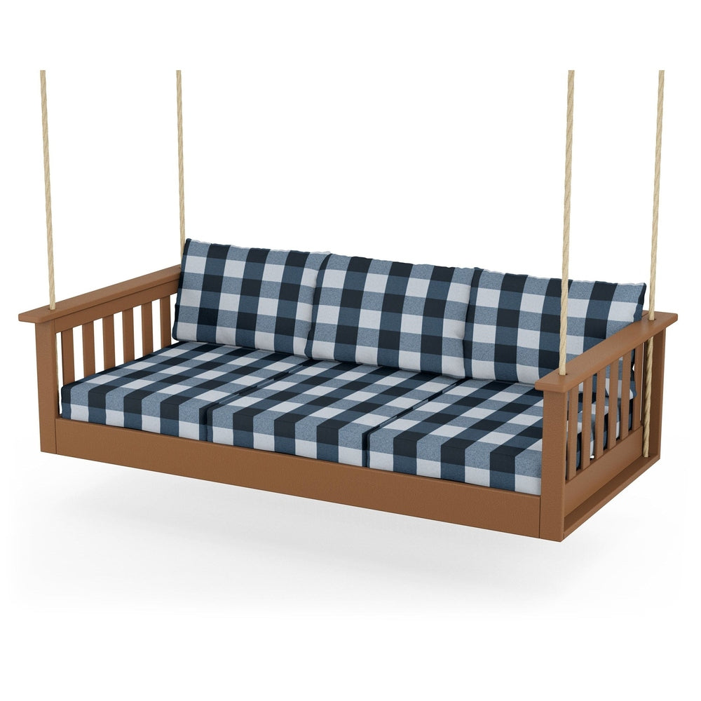 Vineyard Daybed Swing - Teak / Buffalo Plaid Marine Indigo