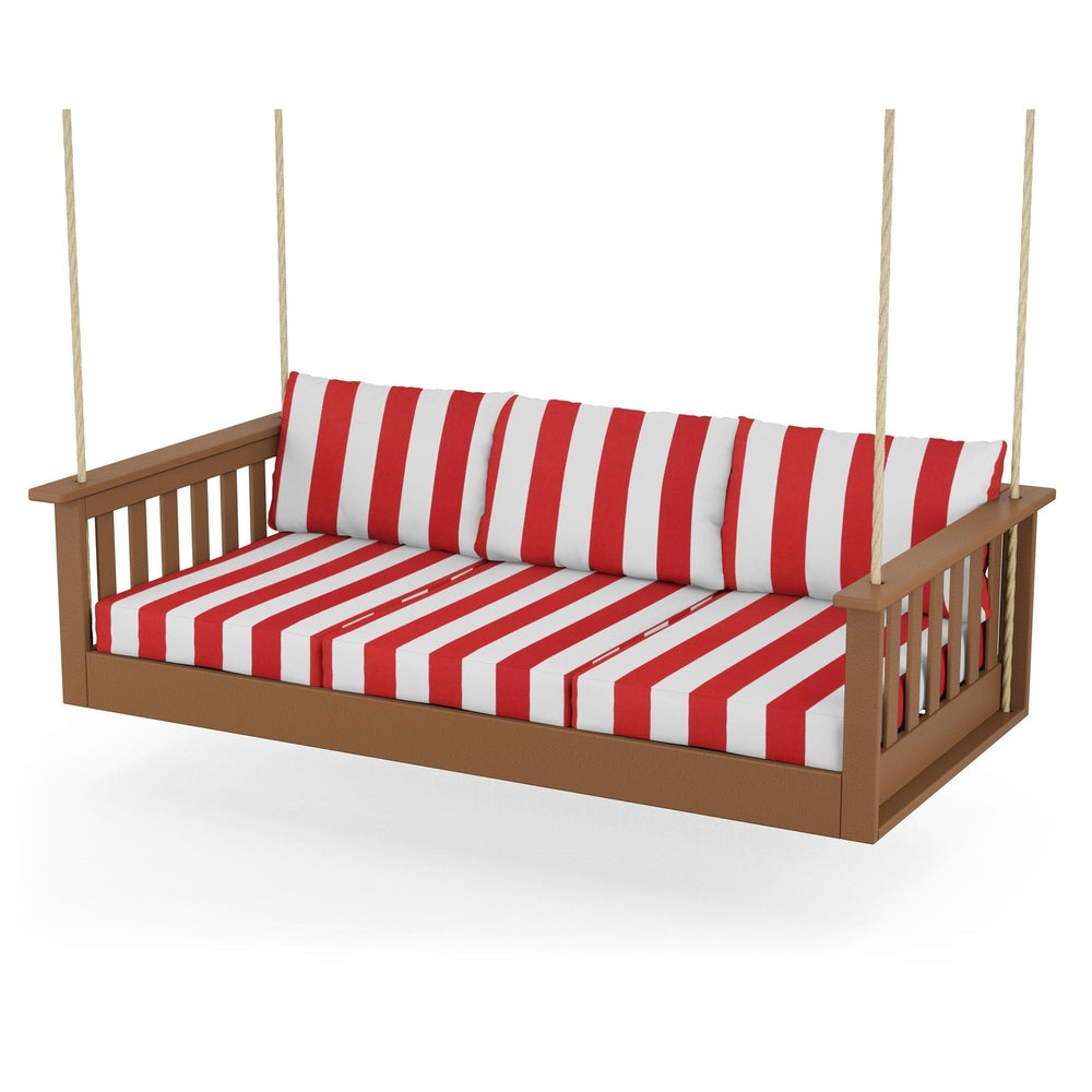 Vineyard Daybed Swing - Teak / Cabana Stripe Crimson