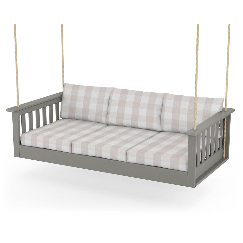 Vineyard Daybed Swing - Slate Grey / Buffalo Plaid Dune Burlap