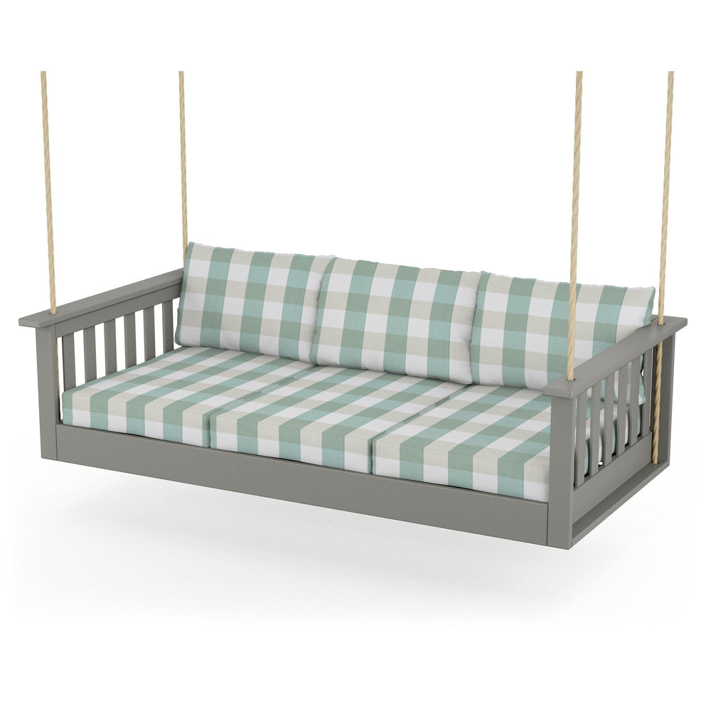 Vineyard Daybed Swing - Slate Grey / Buffalo Plaid Glacier Spa