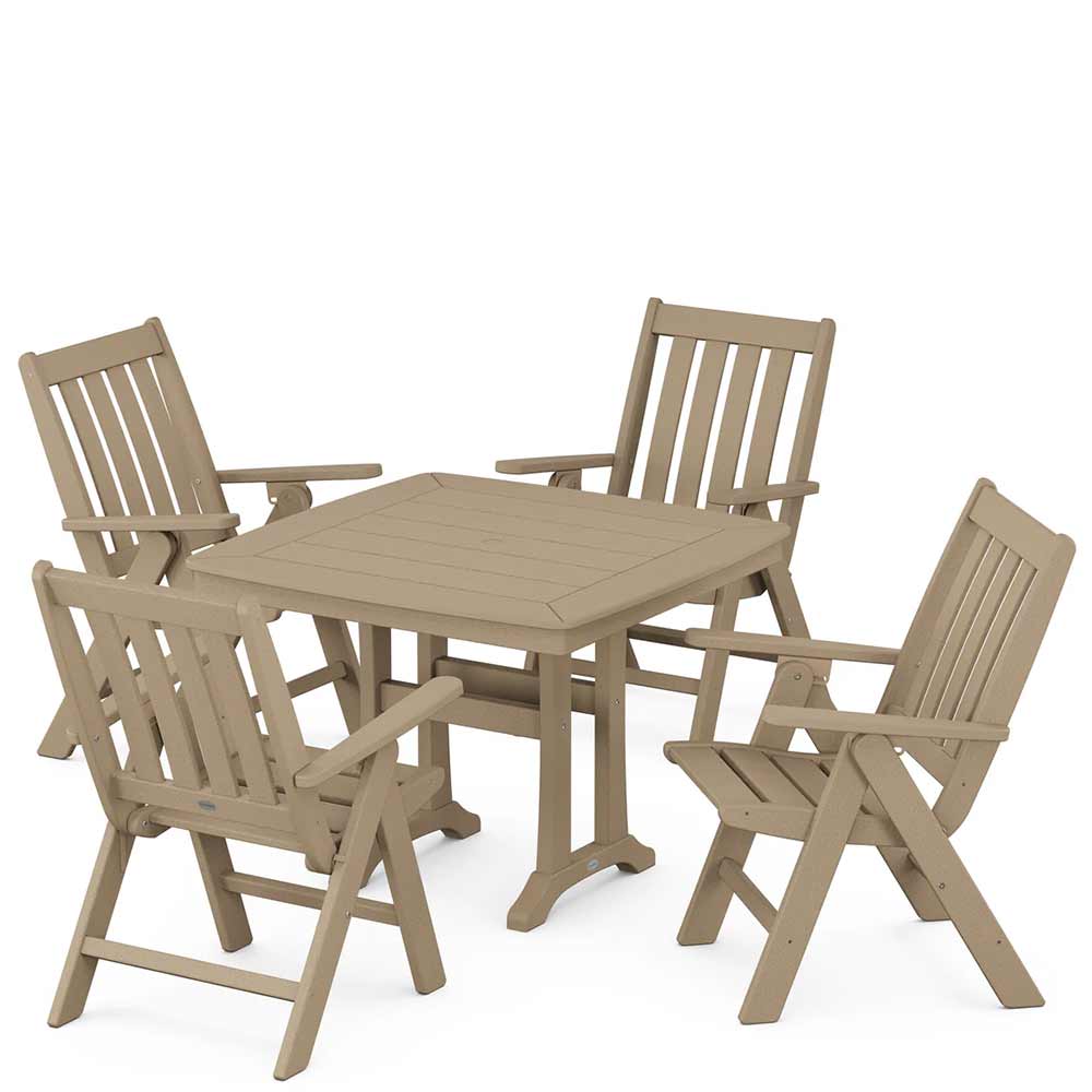 POLYWOOD® Vineyard Folding 5-Piece Dining Set with Trestle Legs - PWS992-1