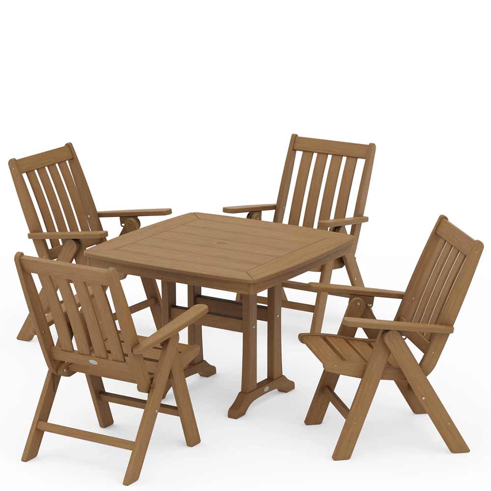 POLYWOOD® Vineyard Folding 5-Piece Dining Set with Trestle Legs - PWS992-1