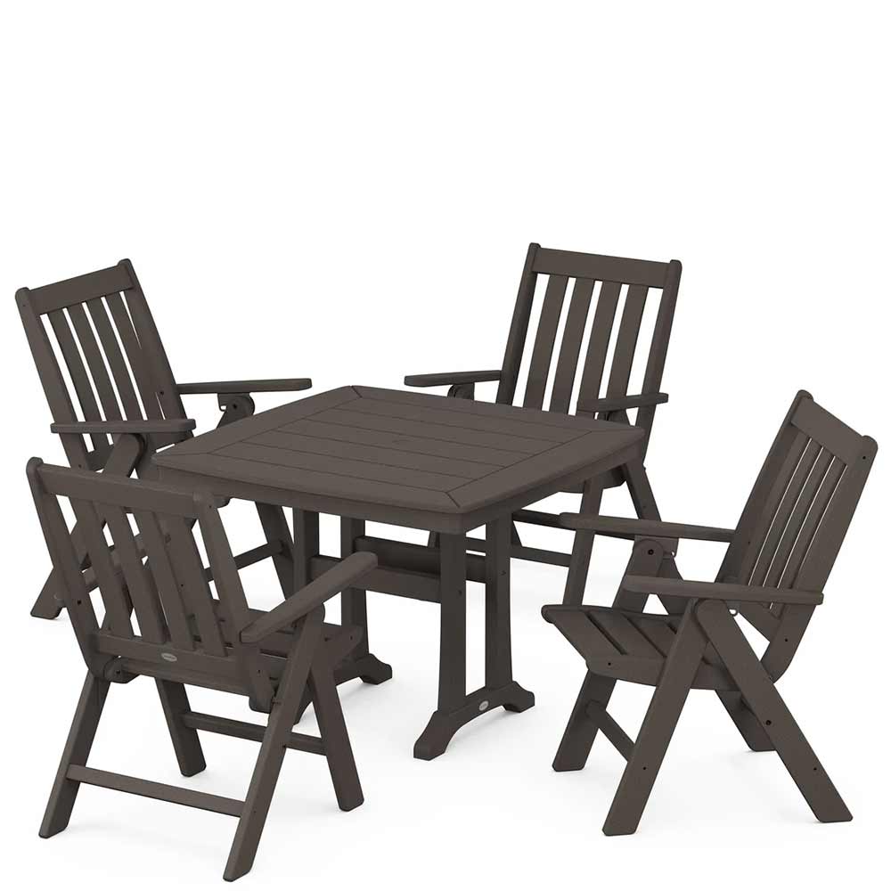 POLYWOOD® Vineyard Folding 5-Piece Dining Set with Trestle Legs - PWS992-1