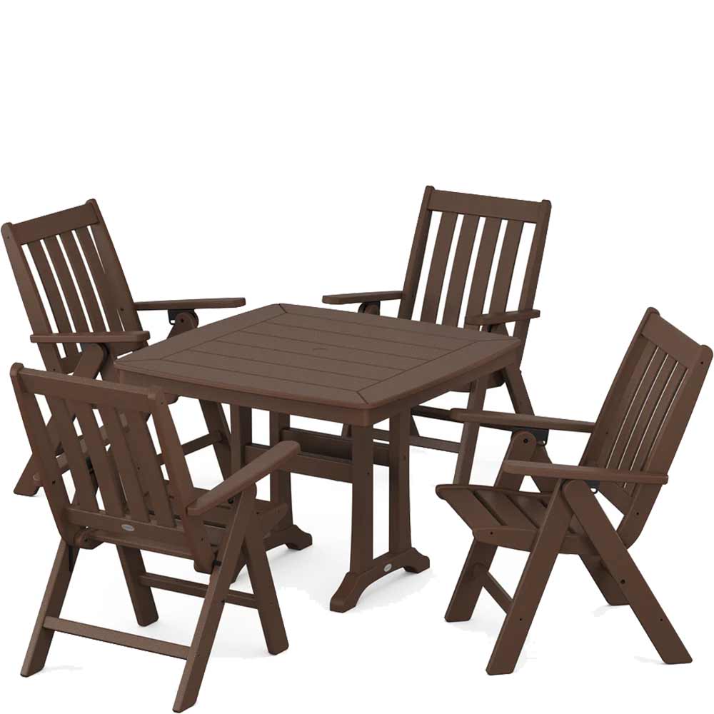 POLYWOOD® Vineyard Folding 5-Piece Dining Set with Trestle Legs - PWS992-1 Dining Table POLYWOOD®