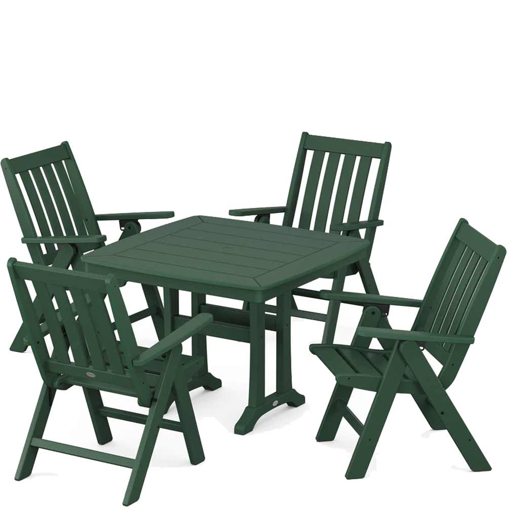 POLYWOOD® Vineyard Folding 5-Piece Dining Set with Trestle Legs - PWS992-1 Dining Table POLYWOOD®