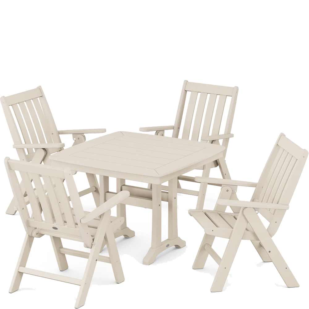 POLYWOOD® Vineyard Folding 5-Piece Dining Set with Trestle Legs - PWS992-1 Dining Table POLYWOOD®
