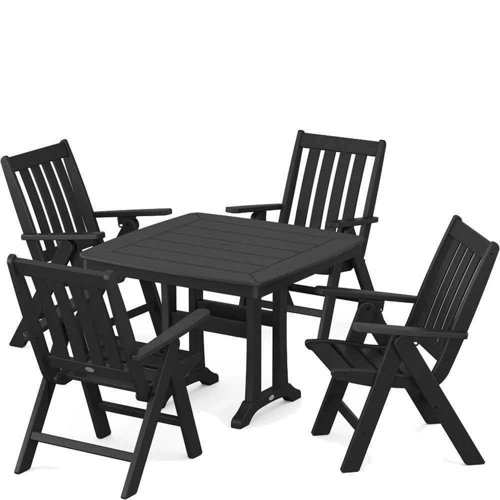 POLYWOOD® Vineyard Folding 5-Piece Dining Set with Trestle Legs - PWS992-1 Dining Table POLYWOOD®
