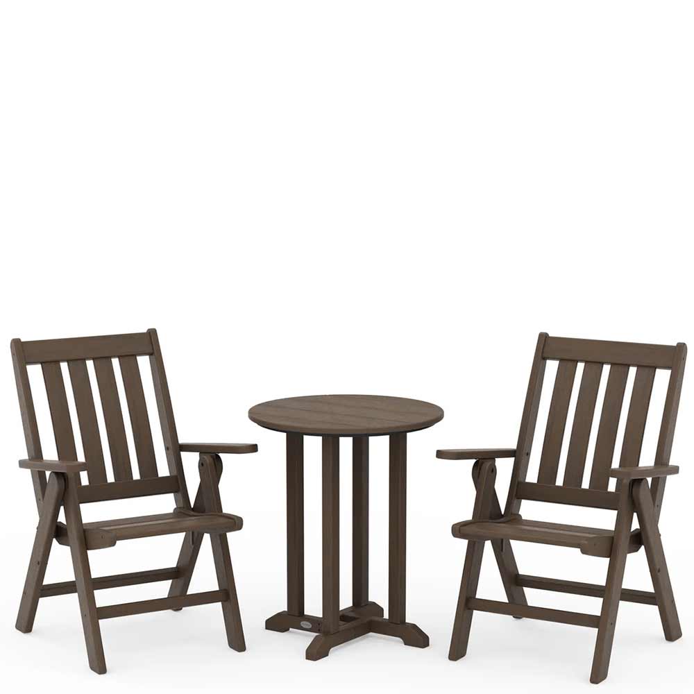POLYWOOD® Vineyard Folding Chair 3-Piece Round Bistro Dining Set - PWS1319-1