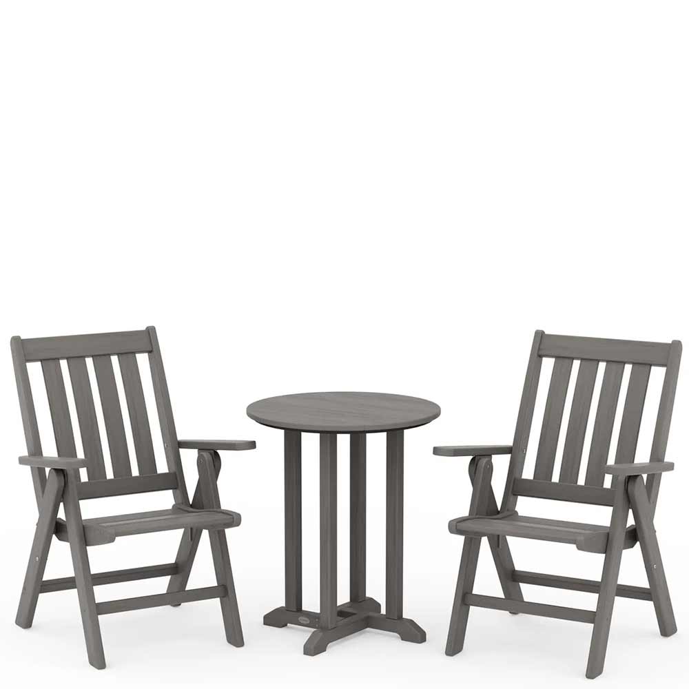 POLYWOOD® Vineyard Folding Chair 3-Piece Round Bistro Dining Set - PWS1319-1