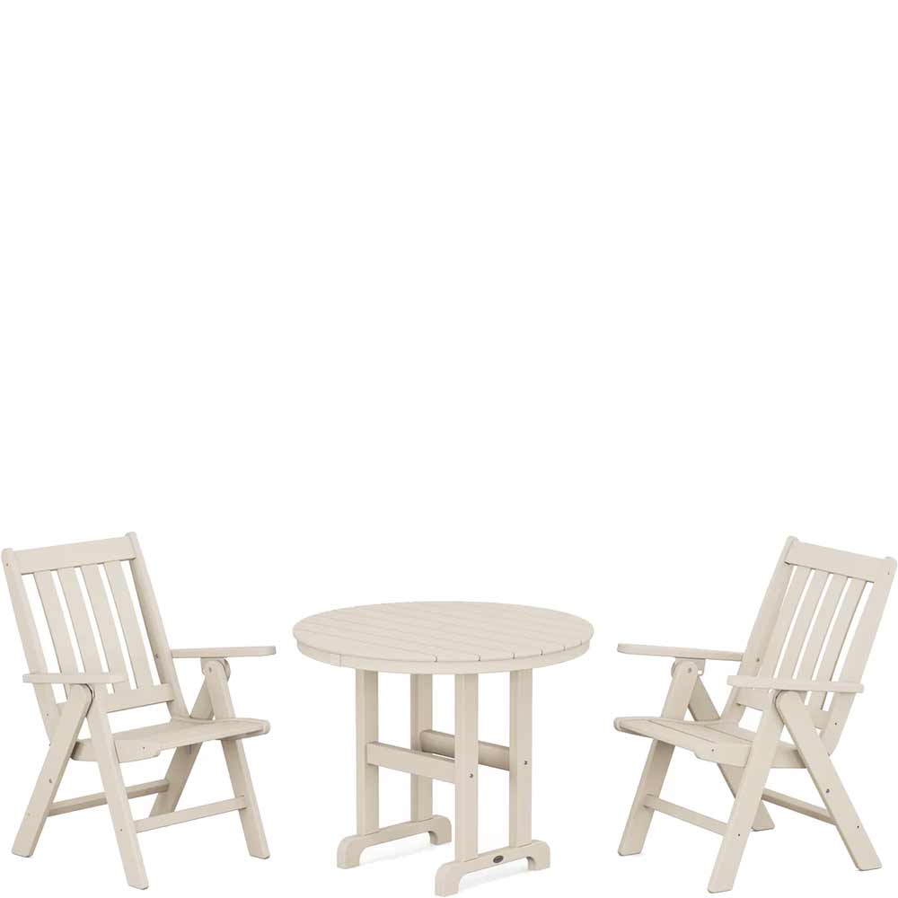 POLYWOOD® Vineyard Folding Chair 3-Piece Round Dining Set - PWS1353-1 Patio Set POLYWOOD®