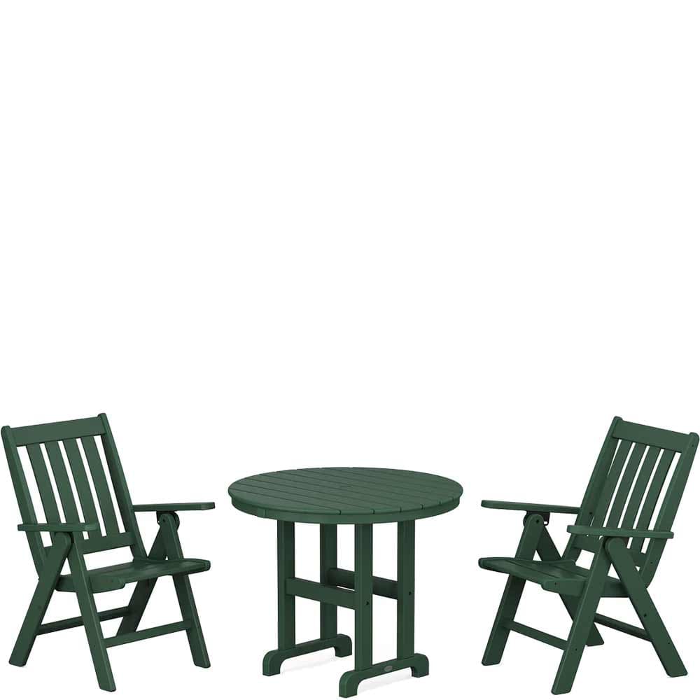 POLYWOOD® Vineyard Folding Chair 3-Piece Round Dining Set - PWS1353-1 Patio Set POLYWOOD®
