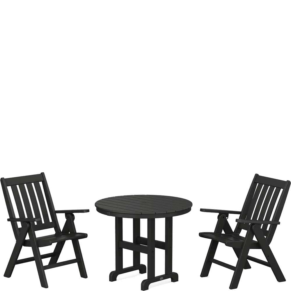 POLYWOOD® Vineyard Folding Chair 3-Piece Round Dining Set - PWS1353-1 Patio Set POLYWOOD®
