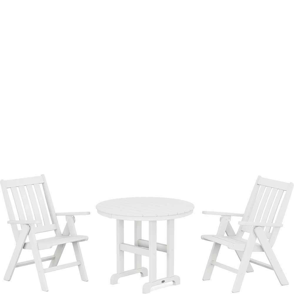 POLYWOOD® Vineyard Folding Chair 3-Piece Round Dining Set - PWS1353-1 Patio Set POLYWOOD®