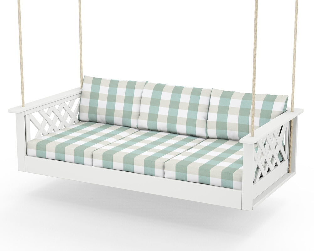 Wovendale Daybed Swing - White / Buffalo Plaid Glacier Spa