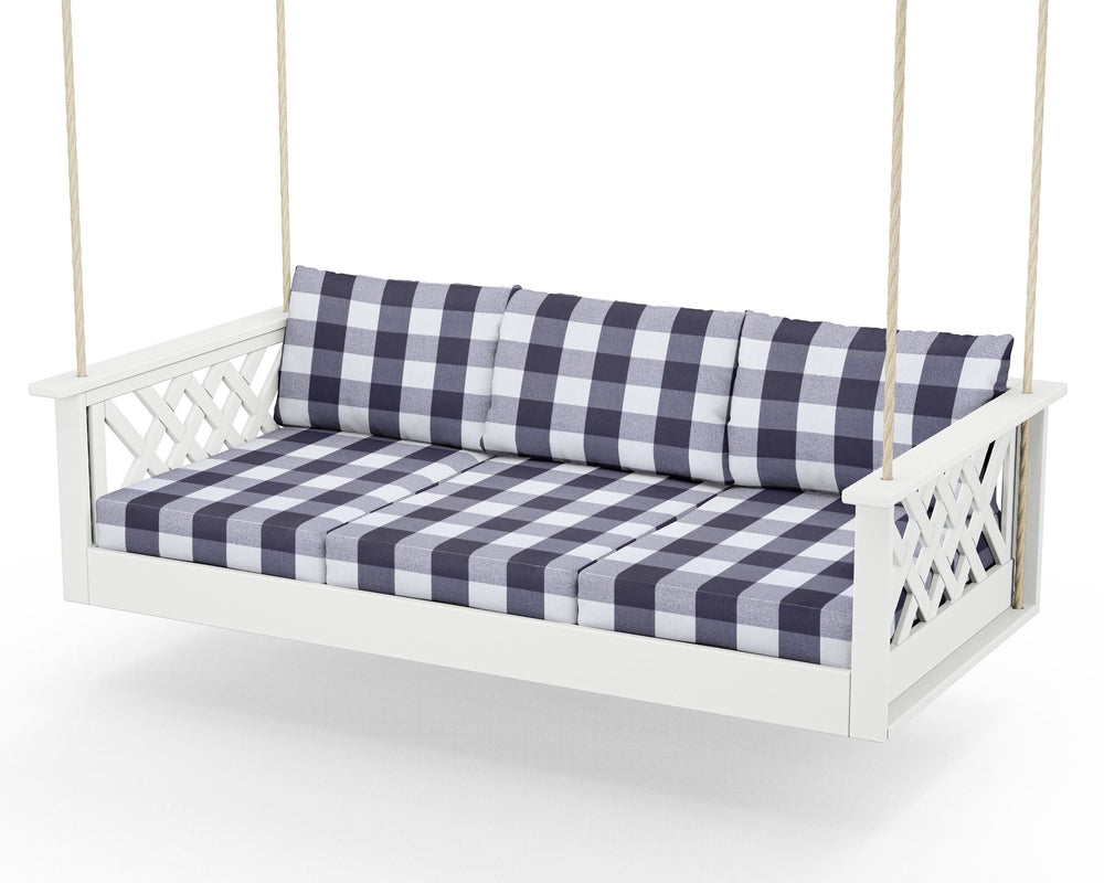 Wovendale Daybed Swing - White / Buffalo Plaid Navy