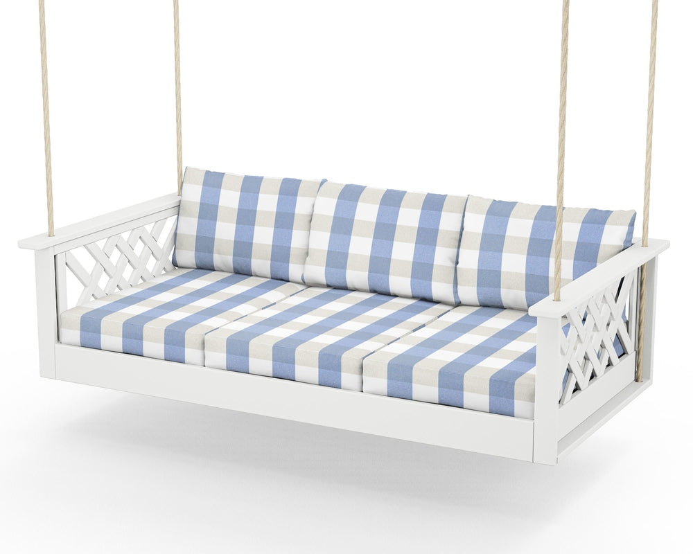 Wovendale Daybed Swing - White / Buffalo Plaid Sky Blue