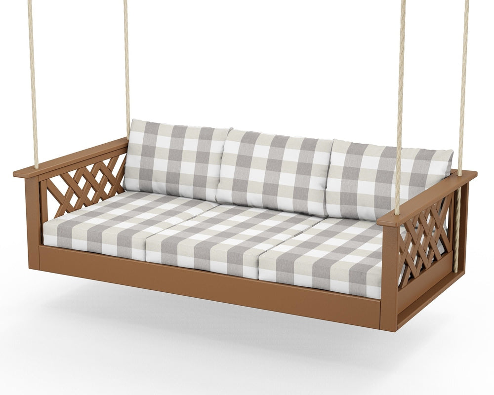 Wovendale Daybed Swing - Teak / Buffalo Plaid Grey Mist