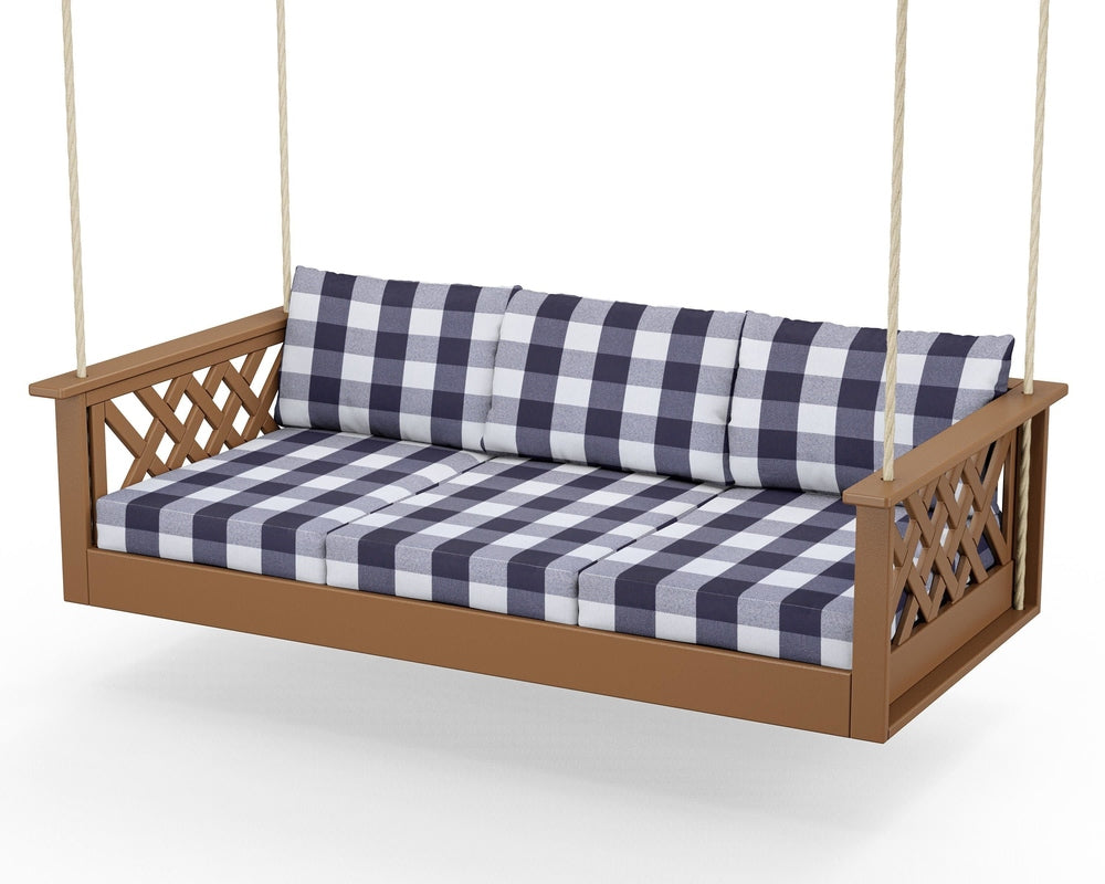 Wovendale Daybed Swing - Teak / Buffalo Plaid Navy