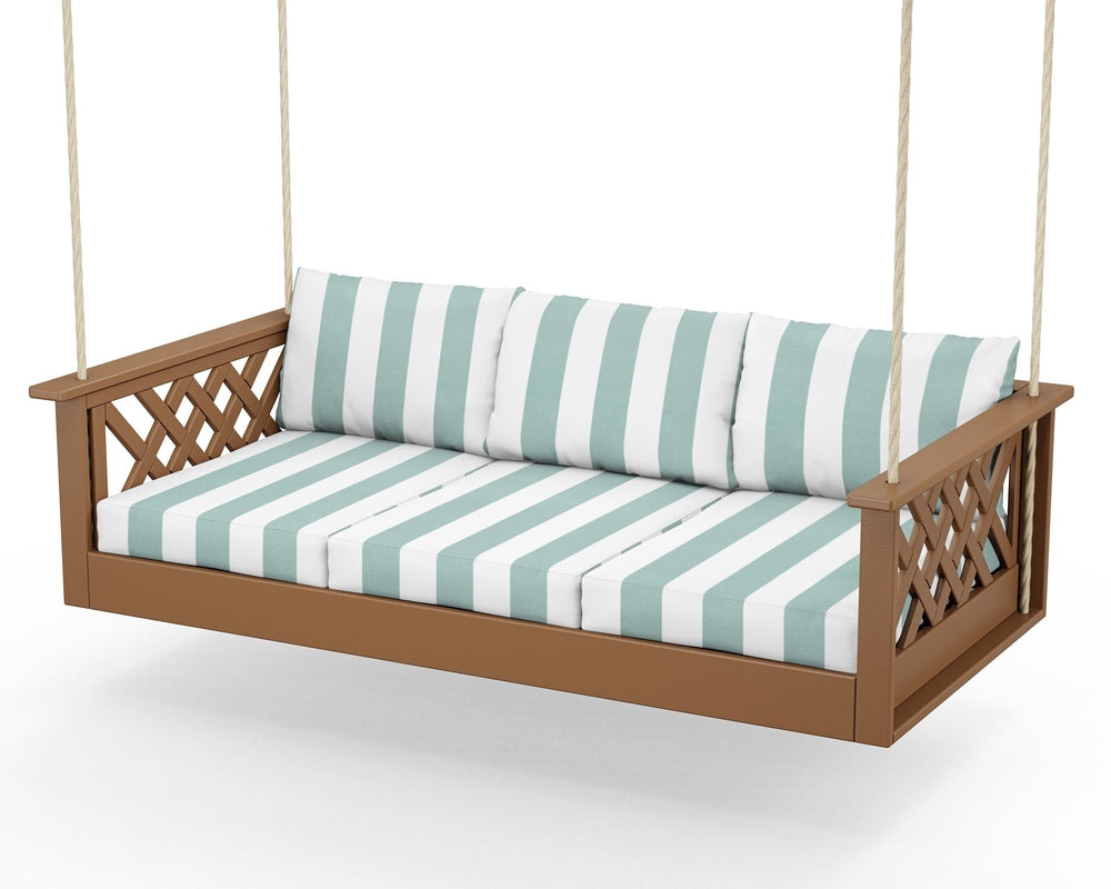 Wovendale Daybed Swing - Teak / Cabana Stripe Glacier Spa