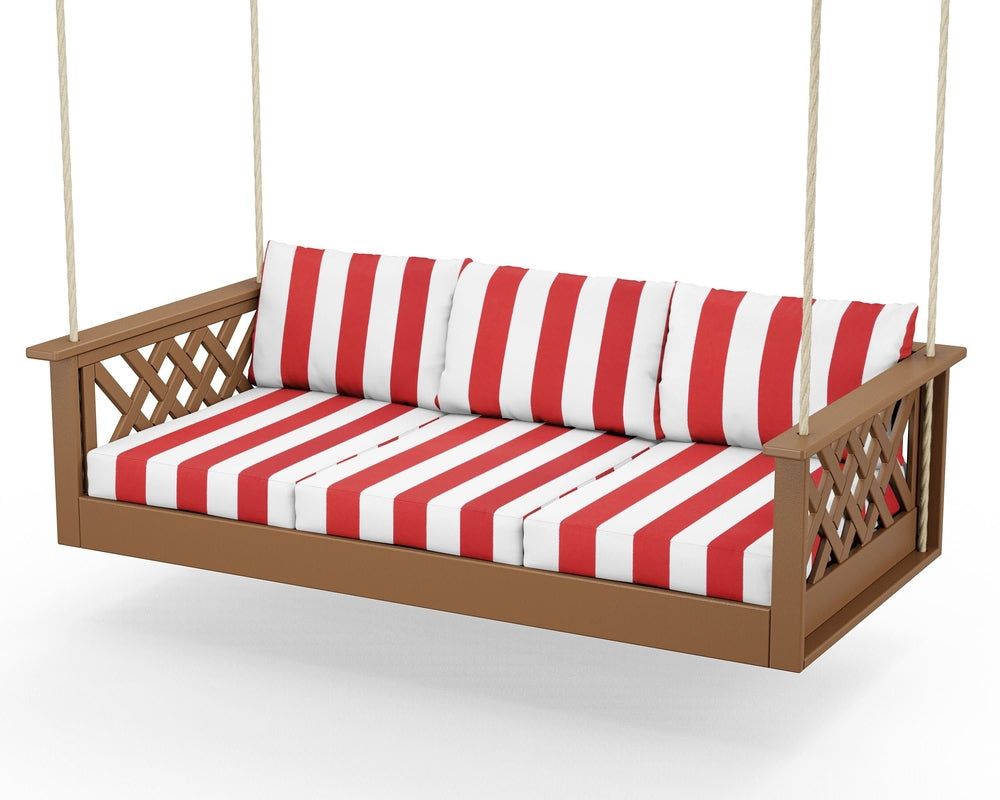 Wovendale Daybed Swing - Teak / Cabana Stripe Crimson