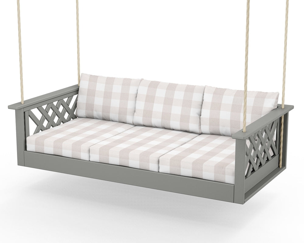 Wovendale Daybed Swing - Slate Grey / Buffalo Plaid Dune Burlap
