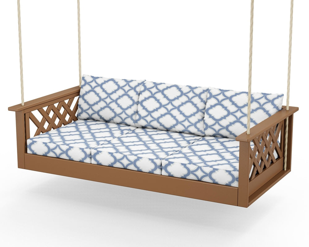 Wovendale Daybed Swing - Teak / Trellis Sky Blue