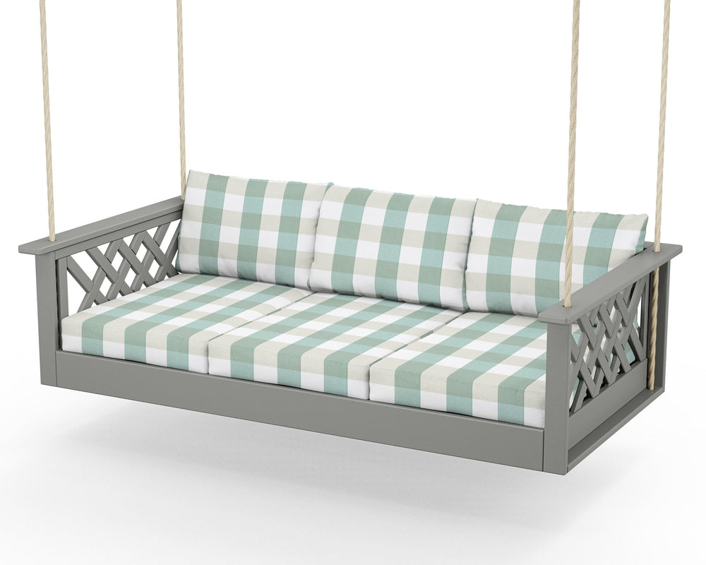 Wovendale Daybed Swing - Slate Grey / Buffalo Plaid Glacier Spa