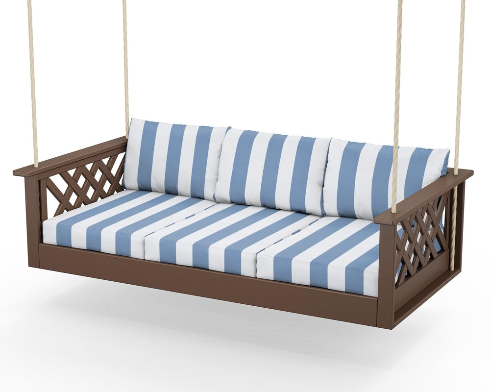 Wovendale Daybed Swing - Mahogany / Cabana Stripe Sky Blue