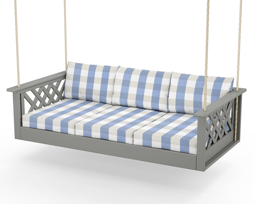 Wovendale Daybed Swing - Slate Grey / Buffalo Plaid Sky Blue