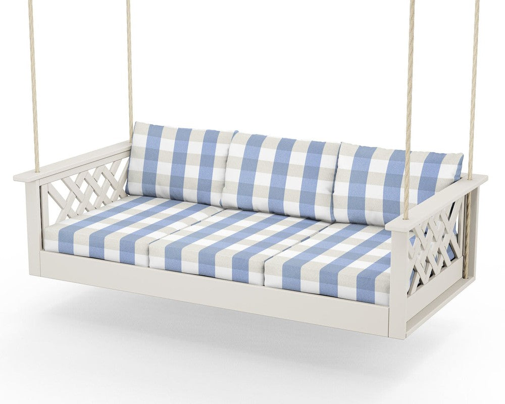 Wovendale Daybed Swing - Sand / Buffalo Plaid Sky Blue