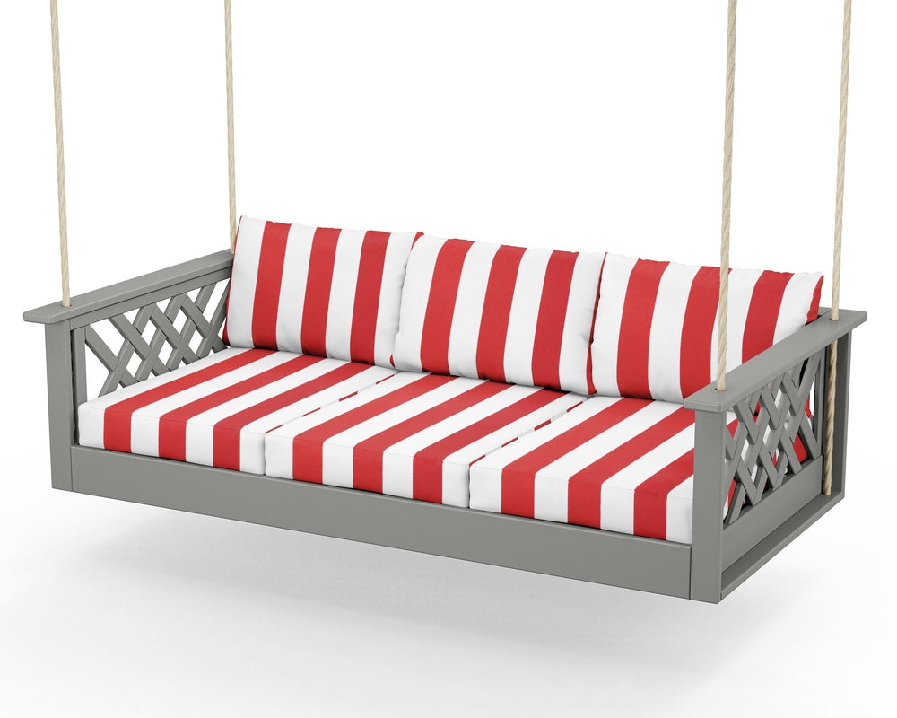 Wovendale Daybed Swing - Slate Grey / Cabana Stripe Crimson