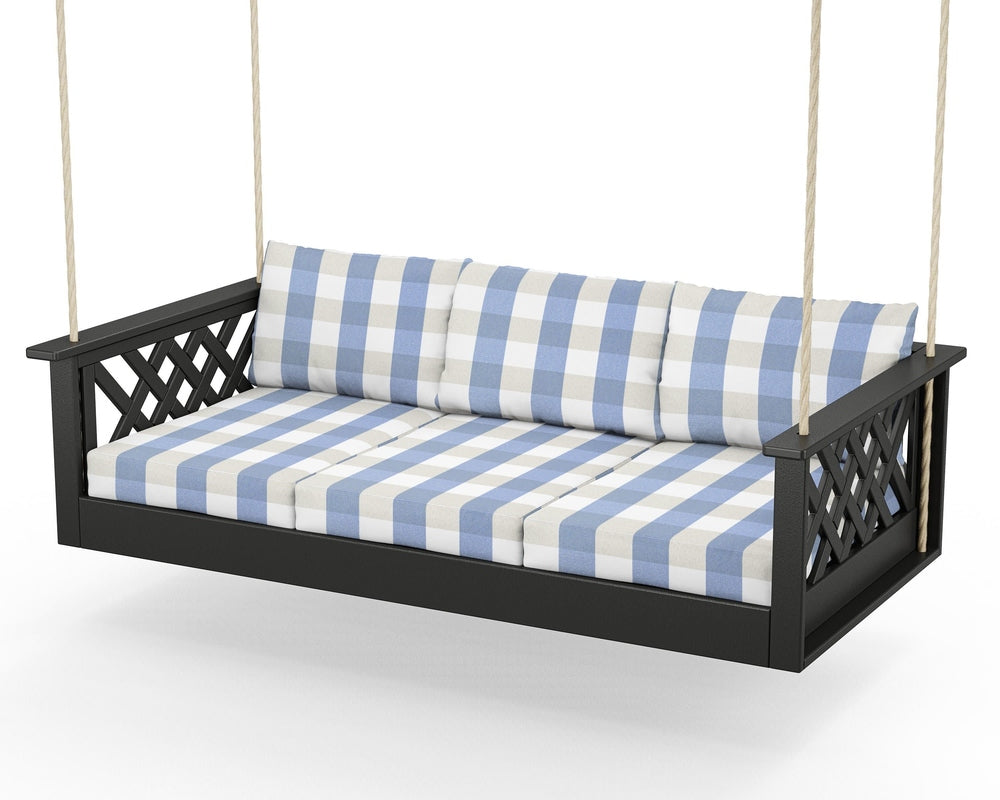 Wovendale Daybed Swing - Black / Buffalo Plaid Sky Blue
