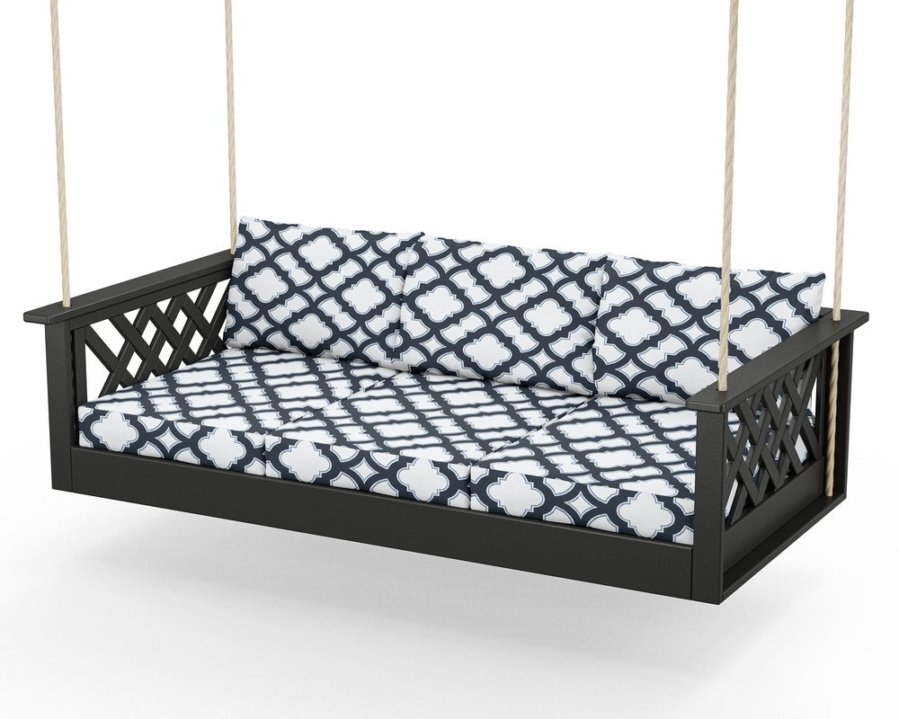 Wovendale Daybed Swing - Black / Trellis Marine Indigo