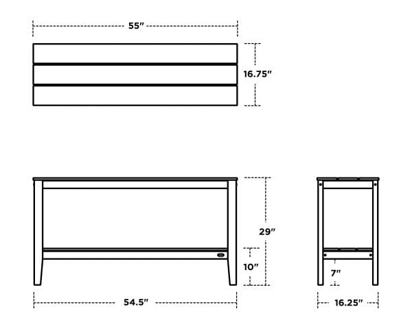 POLYWOOD® Newport 55” Console Table - CT1755 Dimensions