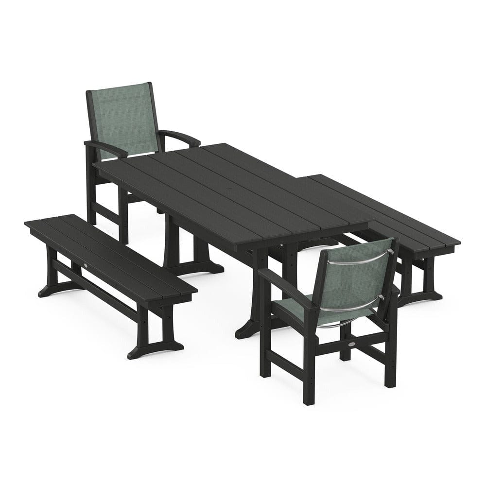 POLYWOOD® - Coastal 5-Piece Farmhouse Dining Set with Trestle Legs and Benches - PWS1000 Outdoor Furniture POLYWOOD®