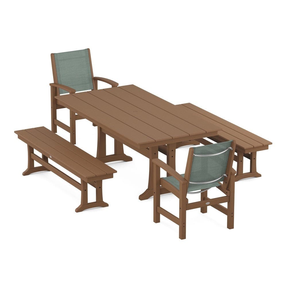 POLYWOOD® - Coastal 5-Piece Farmhouse Dining Set with Trestle Legs and Benches - PWS1000 Outdoor Furniture POLYWOOD®