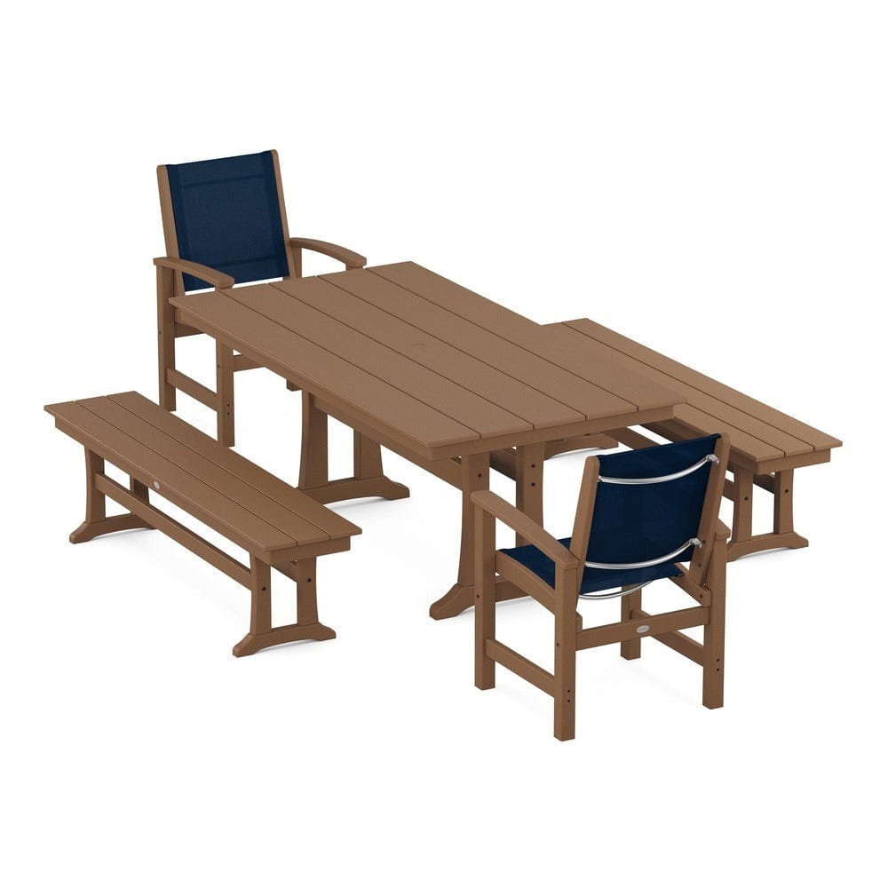 POLYWOOD® - Coastal 5-Piece Farmhouse Dining Set with Trestle Legs and Benches - PWS1000 Outdoor Furniture POLYWOOD®