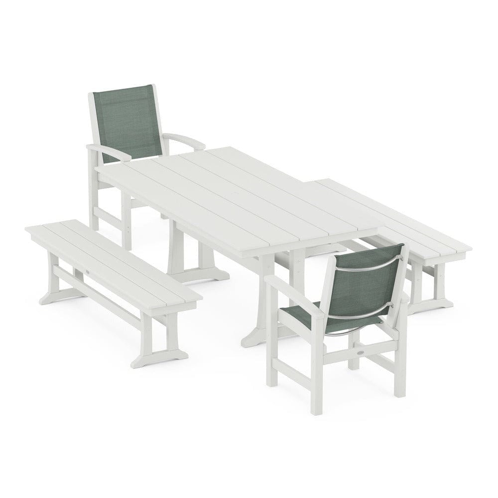 POLYWOOD® - Coastal 5-Piece Farmhouse Dining Set with Trestle Legs and Benches - PWS1000 Outdoor Furniture POLYWOOD®