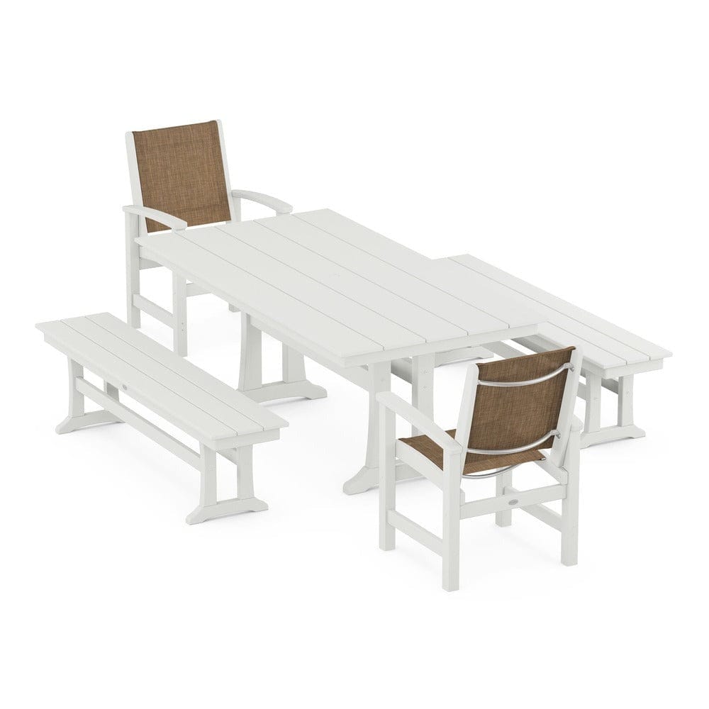 POLYWOOD® - Coastal 5-Piece Farmhouse Dining Set with Trestle Legs and Benches - PWS1000 Outdoor Furniture POLYWOOD®