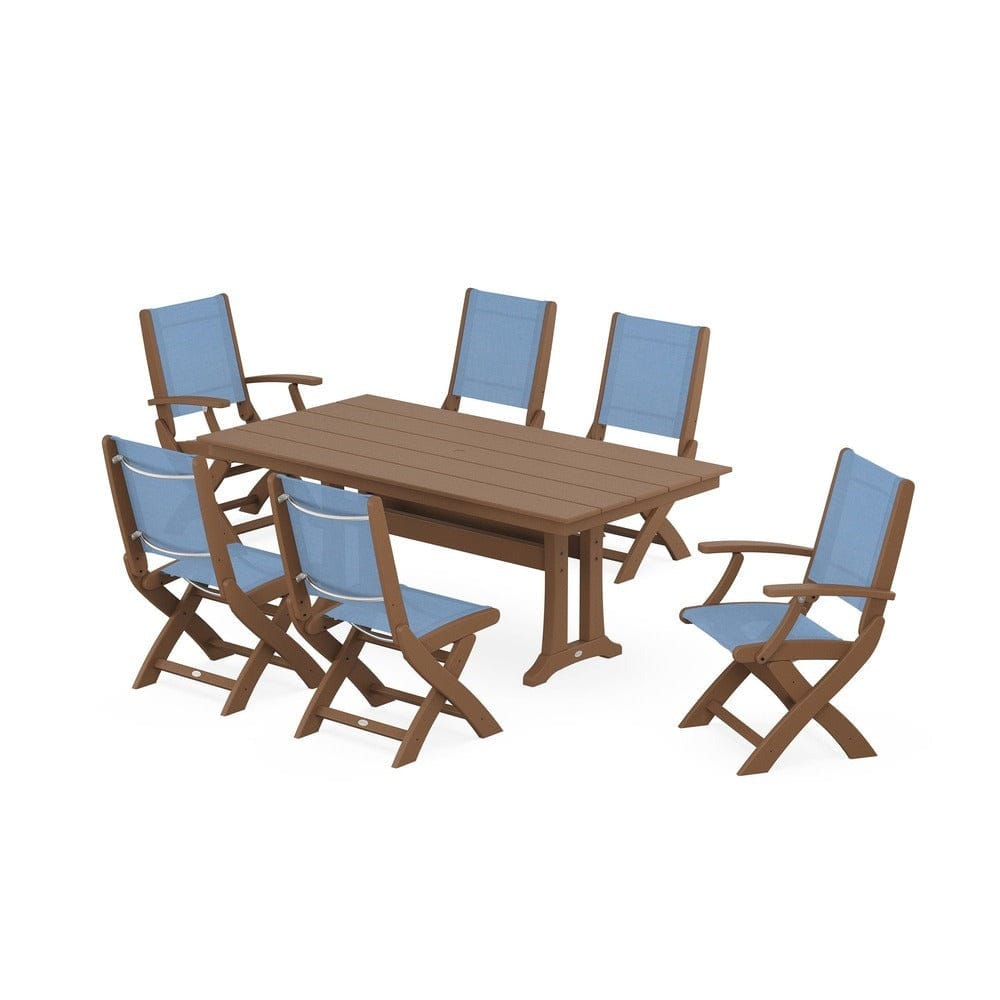 POLYWOOD® - Coastal Folding Chair 7-Piece Farmhouse Dining Set with Trestle Legs - PWS1001 Outdoor Furniture POLYWOOD®
