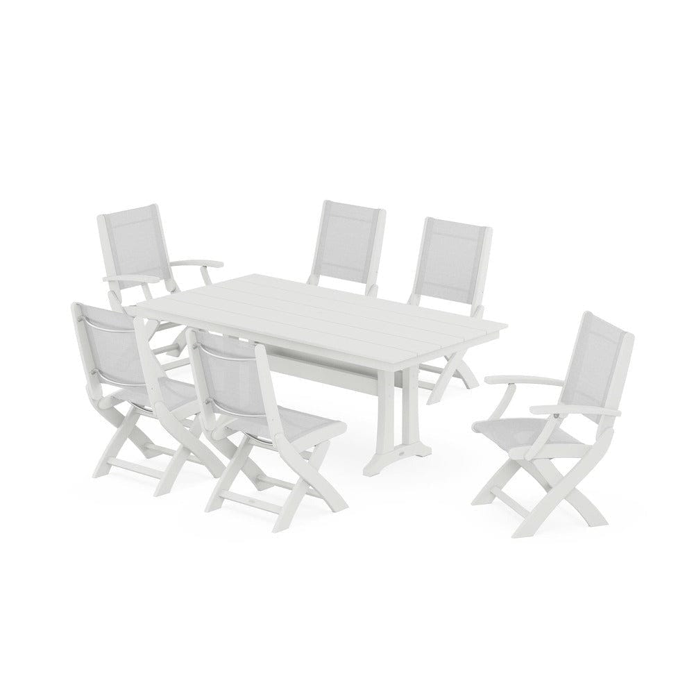 POLYWOOD® - Coastal Folding Chair 7-Piece Farmhouse Dining Set with Trestle Legs - PWS1001